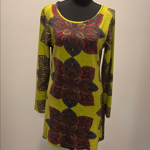 Aryeh Dresses & Skirts - Anthropologie Aryeh Sweater Dress Size M Olive Green Mandala Print Wearable Art